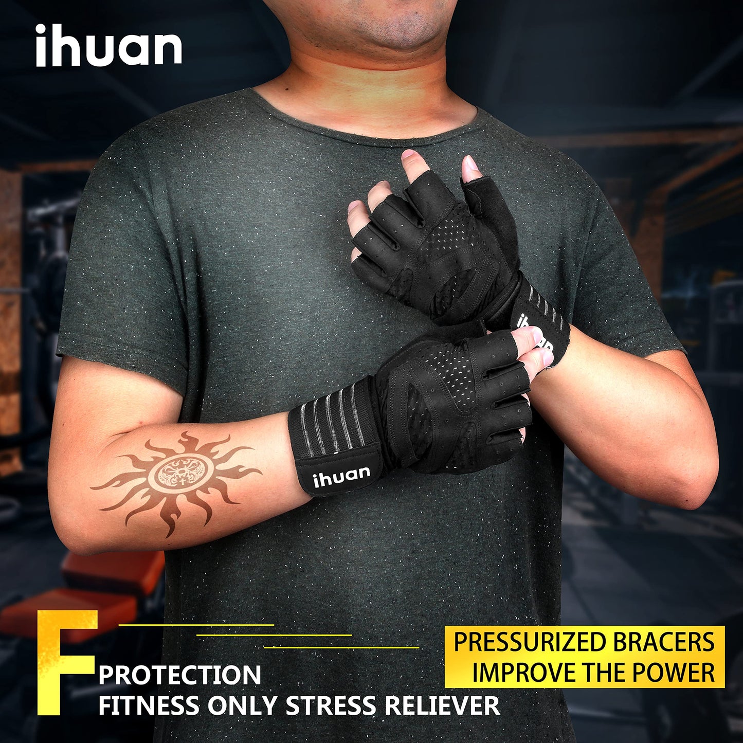 Ventilated Weight Lifting Gloves with Wrist Wrap Support for Men and Women, Full Palm Protection for Gym, Training, and Pull Ups