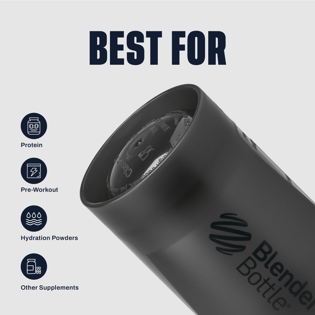 BlenderBottle Classic V2 Shaker Bottle (20 oz, Black) – Ideal for Protein Shakes, Smoothies & Pre-Workout | Leak-Proof, BPA-Free Shaker Cup with BlenderBall Wire Whisk for Smooth Mixing | Dishwasher Safe