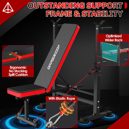 OPPSDECOR 6-in-1 Adjustable Weight Bench Set with Squat Rack – Leg Developer and Preacher Curl Rack for Home Gym Strength Training, Supports 660 lbs
