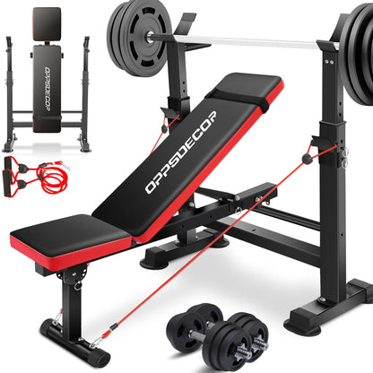 OPPSDECOR 6-in-1 Adjustable Weight Bench Set with Squat Rack – Leg Developer and Preacher Curl Rack for Home Gym Strength Training, Supports 660 lbs