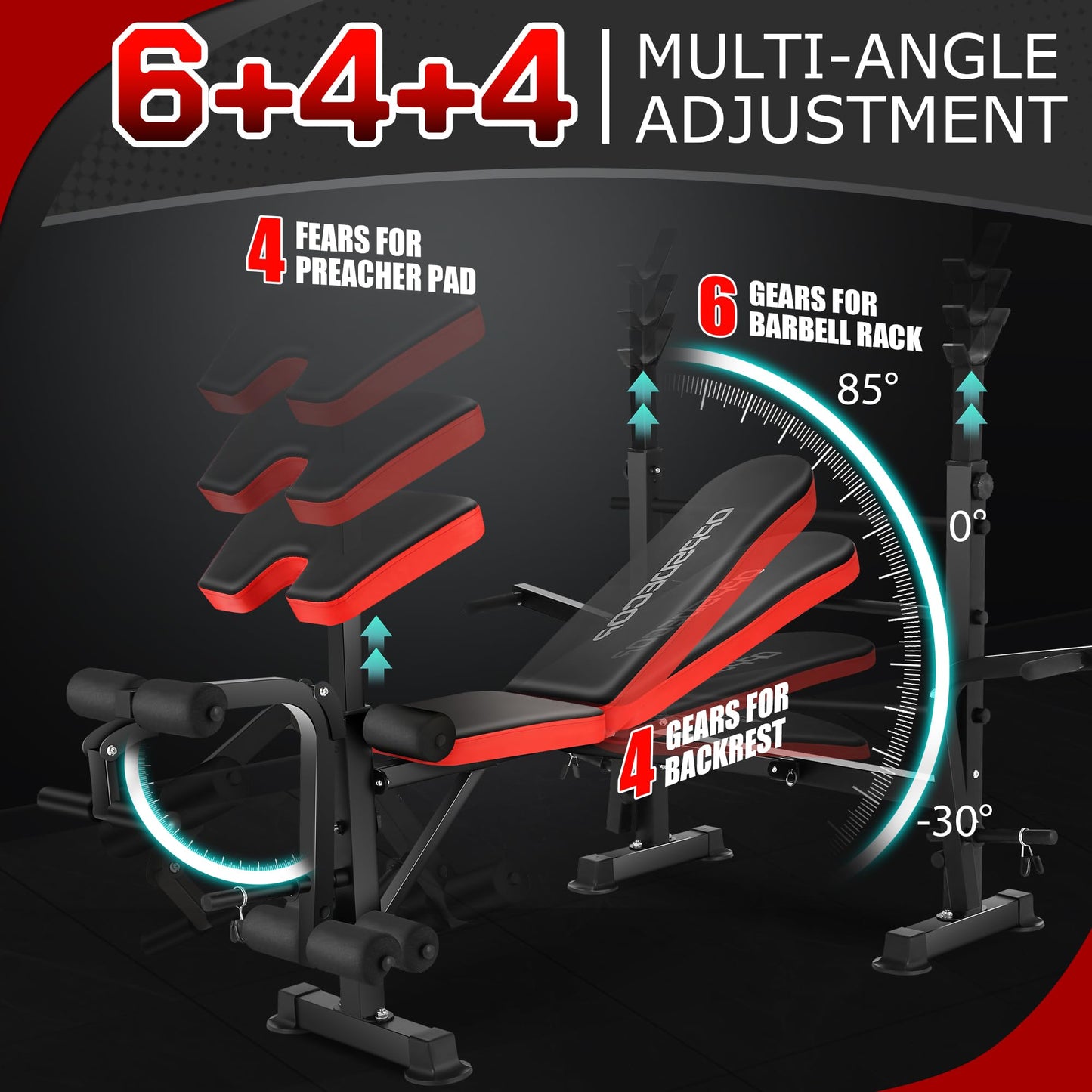 OPPSDECOR 6-in-1 Adjustable Weight Bench Set with Squat Rack – Includes Leg Developer, Preacher Curl Rack for Home Gym Strength Training, Supports Up to 660 lbs