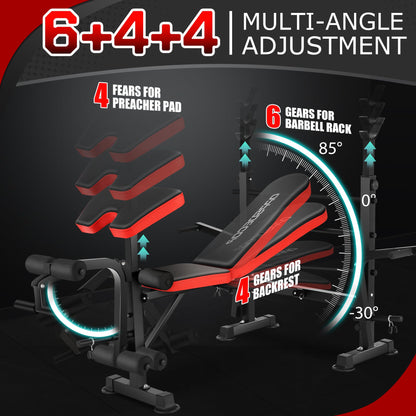 OPPSDECOR 6-in-1 Adjustable Weight Bench Set with Squat Rack – Includes Leg Developer, Preacher Curl Rack for Home Gym Strength Training, Supports Up to 660 lbs