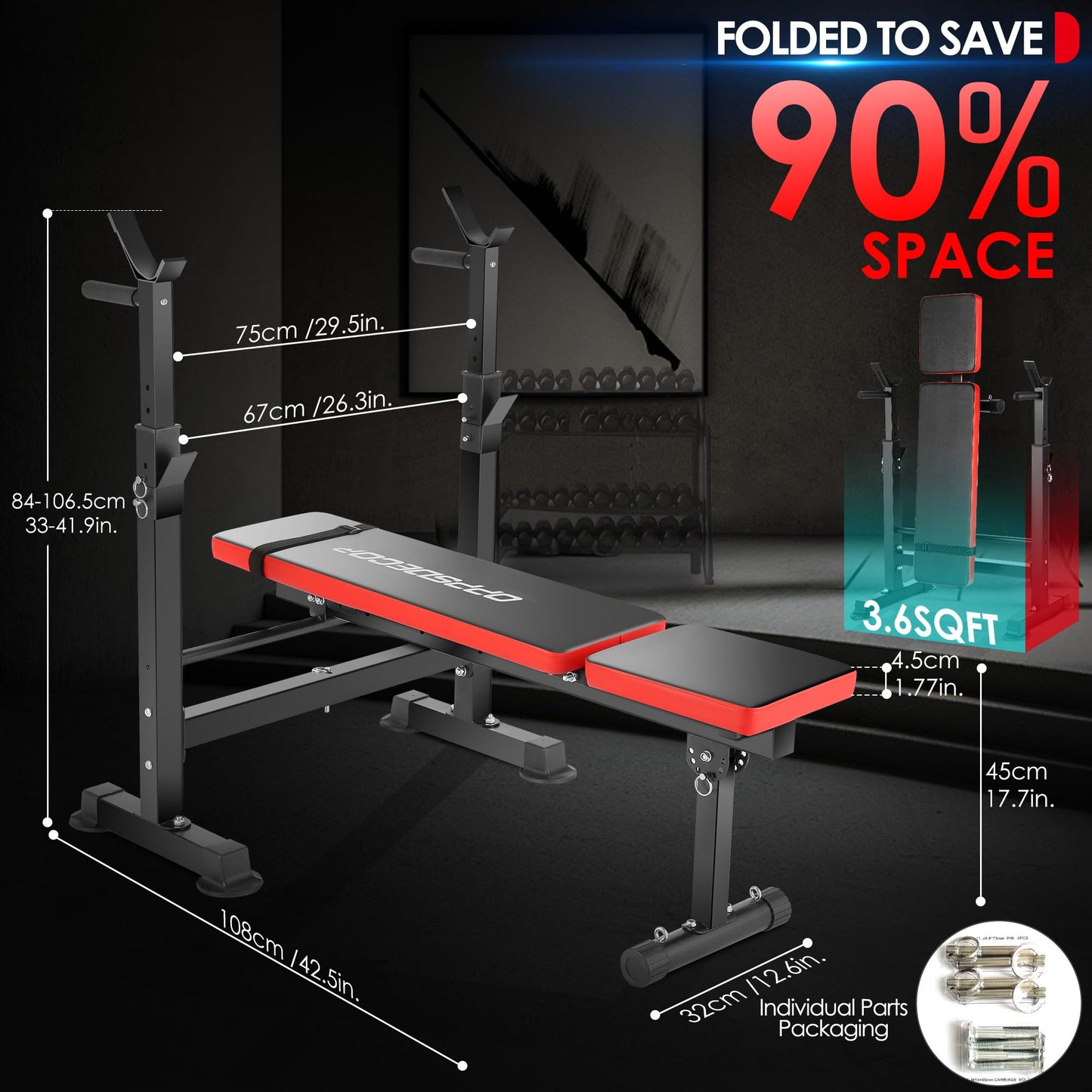 OPPSDECOR 6-in-1 Adjustable Weight Bench Set with Squat Rack – Leg Developer and Preacher Curl Rack for Home Gym Strength Training, Supports 660 lbs