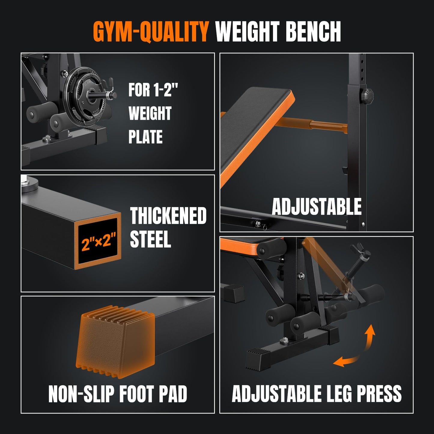 YOLEO 6-in-1 Adjustable Weight Bench Set for Home Gym – Folding Workout Bench with Bench Press, Leg Extension, Preacher Curl, and Sit-Up Station