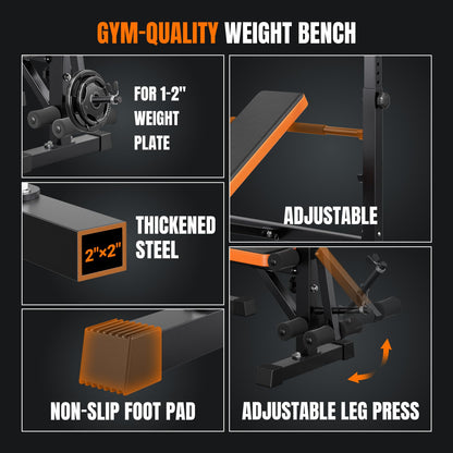 YOLEO 6-in-1 Adjustable Weight Bench Set for Home Gym – Folding Workout Bench with Bench Press, Leg Extension, Preacher Curl, and Sit-Up Station