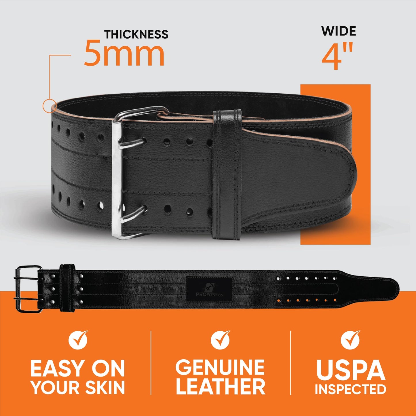 Leather Weight Lifting Belt 5mm Thick for Men and Women, Adjustable Back Support Belt for Squats, Deadlifts, and Weightlifting Workouts