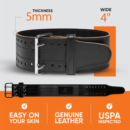 Leather Weight Lifting Belt 5mm Thick for Men and Women, Adjustable Back Support Belt for Squats, Deadlifts, and Weightlifting Workouts