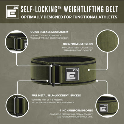 Self-Locking Weight Lifting Belt, Premium Support Belt for Functional Fitness, Olympic Lifting, and Deadlift Training for Men and Women
