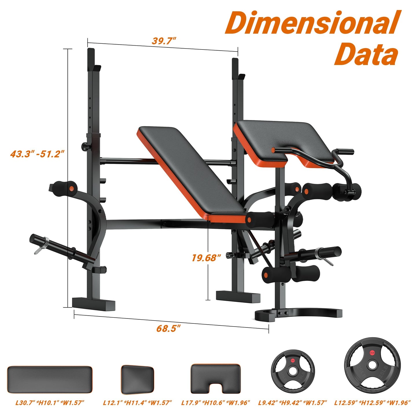 XDDIAS 6-in-1 Olympic Weight Bench, 770LBS Adjustable Bench Press Set with Rack, Leg Extension & Preacher Pad – Flat/Incline Workout Bench for Home Gym Strength Training