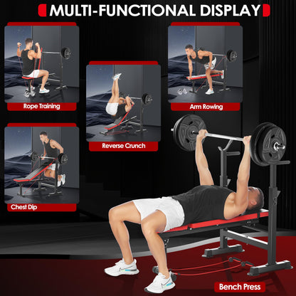 OPPSDECOR 6-in-1 Adjustable Weight Bench Set with Squat Rack – Leg Developer and Preacher Curl Rack for Home Gym Strength Training, Supports 660 lbs