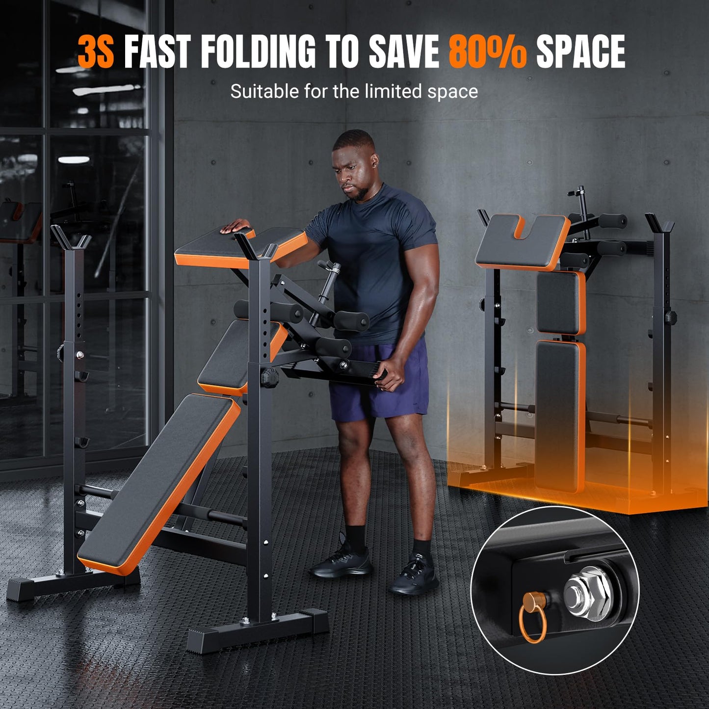 YOLEO 6-in-1 Adjustable Weight Bench Set for Home Gym – Folding Workout Bench with Bench Press, Leg Extension, Preacher Curl, and Sit-Up Station