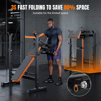 YOLEO 6-in-1 Adjustable Weight Bench Set for Home Gym – Folding Workout Bench with Bench Press, Leg Extension, Preacher Curl, and Sit-Up Station