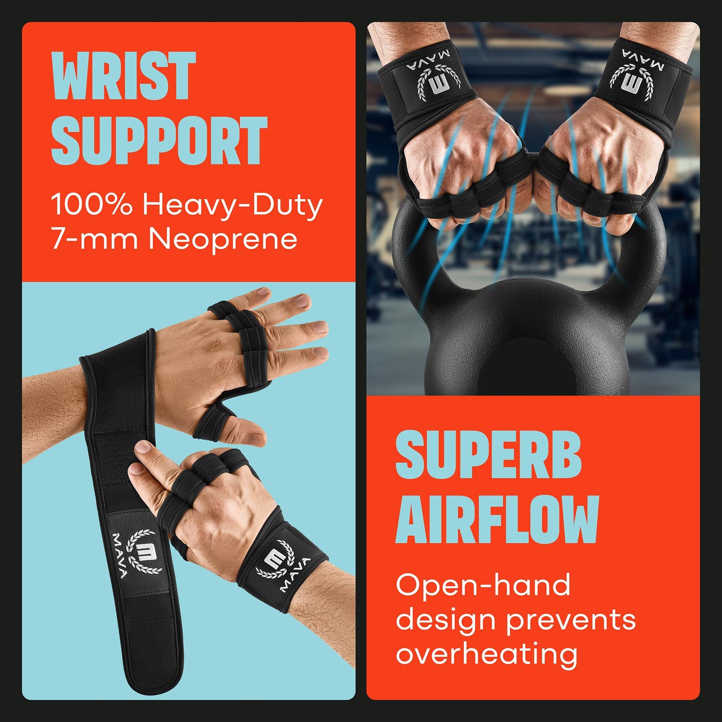 Padded Weight Lifting Gloves for Men and Women, Fingerless Workout Gloves with Wrist Support, Strong Grip and Anti-Sweat for Gym Training