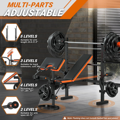 XDDIAS 6-in-1 Olympic Weight Bench Set, 770LBS Adjustable Workout Bench with Rack, Leg Extension & Preacher Pad – Flat/Incline Bench Press for Home Gym Strength Training