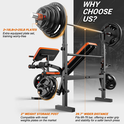 XDDIAS 6-in-1 Olympic Weight Bench, 770LBS Adjustable Bench Press Set with Rack, Leg Extension & Preacher Pad – Flat/Incline Workout Bench for Home Gym Strength Training