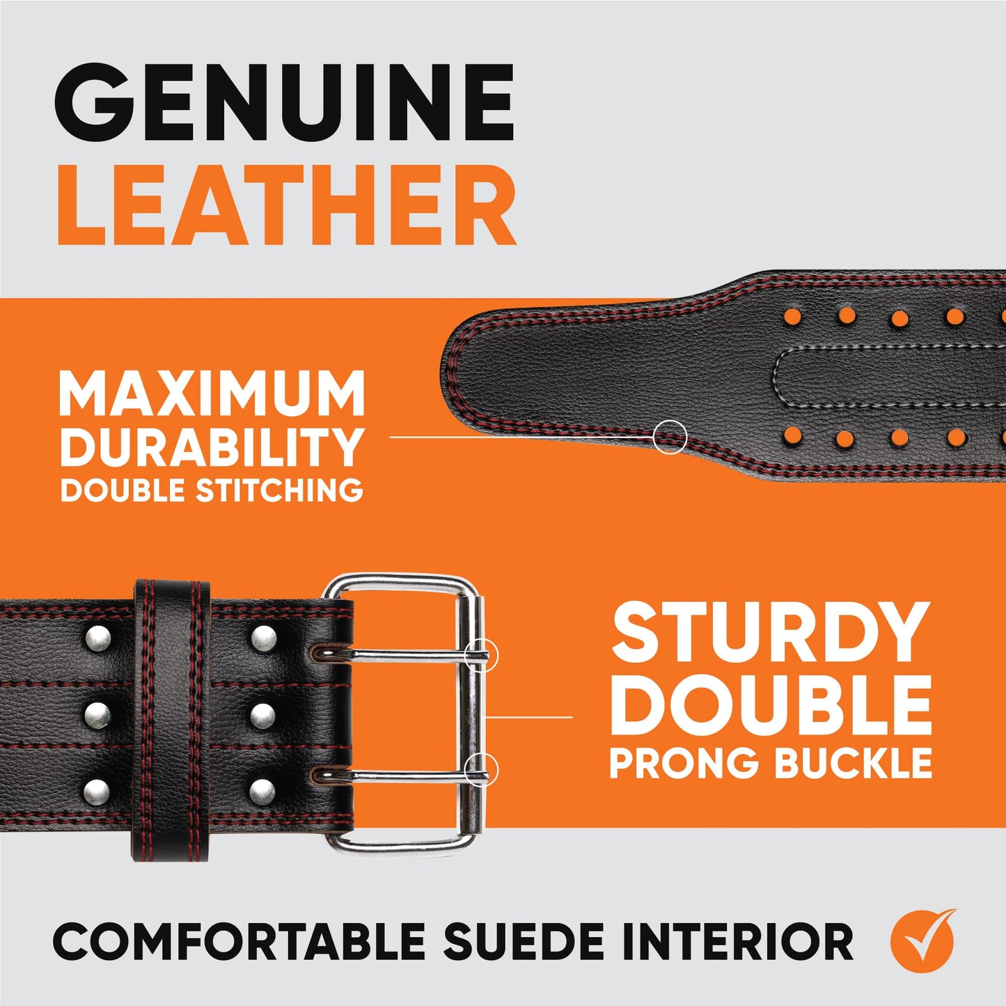 Leather Weight Lifting Belt 5mm Thick for Men and Women, Adjustable Back Support Belt for Squats, Deadlifts, and Powerlifting Workouts