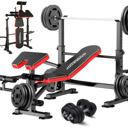 OPPSDECOR 6-in-1 Adjustable Weight Bench Set with Squat Rack – Includes Leg Developer, Preacher Curl Rack for Home Gym Strength Training, Supports Up to 660 lbs