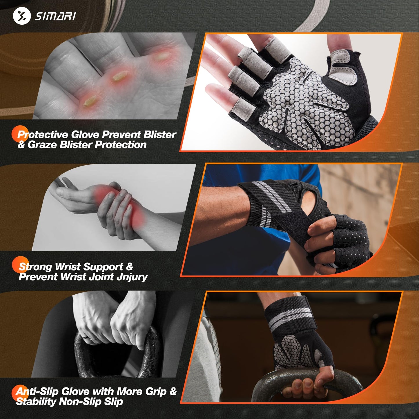 Breathable Workout Gloves for Men and Women, Padded Weight Lifting Gloves with Wrist Support, Full Palm Protection and Grip for Gym Training