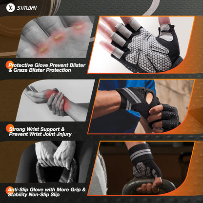 Breathable Workout Gloves for Men and Women, Padded Weight Lifting Gloves with Wrist Support, Full Palm Protection and Grip for Gym Training
