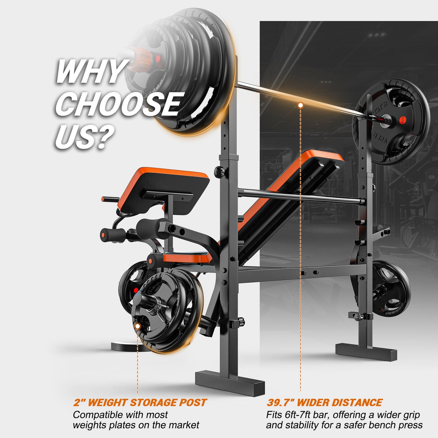 XDDIAS 6-in-1 Olympic Weight Bench Set, 770LBS Adjustable Workout Bench with Rack, Leg Extension & Preacher Pad – Flat/Incline Bench Press for Home Gym Strength Training