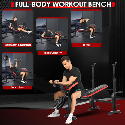 OPPSDECOR 6-in-1 Adjustable Weight Bench Set with Squat Rack – Includes Leg Developer, Preacher Curl Rack for Home Gym Strength Training, Supports Up to 660 lbs