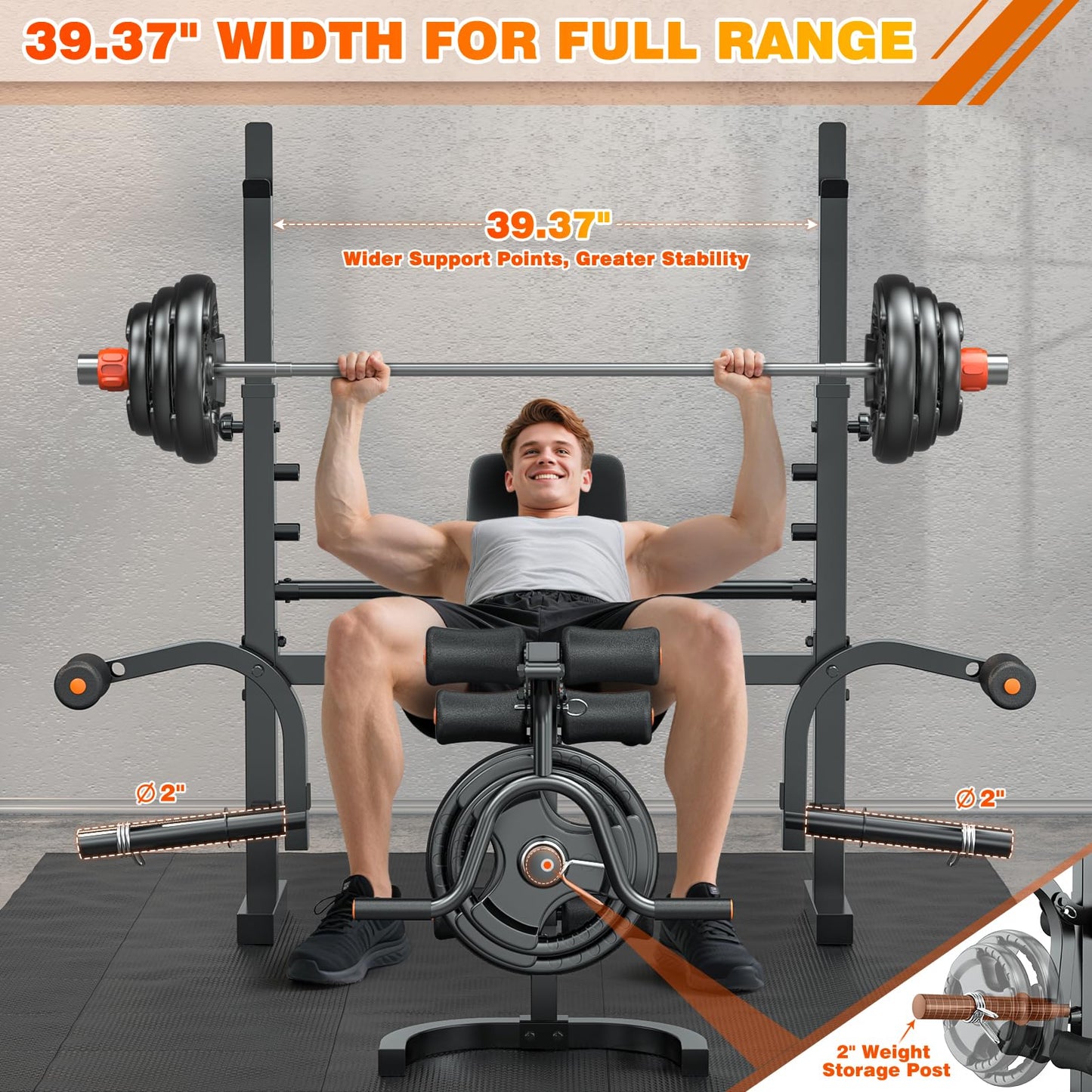 XDDIAS 6-in-1 Olympic Weight Bench, 770LBS Adjustable Workout Bench Press Set with Rack, Leg Extension, and Preacher Pad – Flat/Incline Bench for Home Gym Strength Training