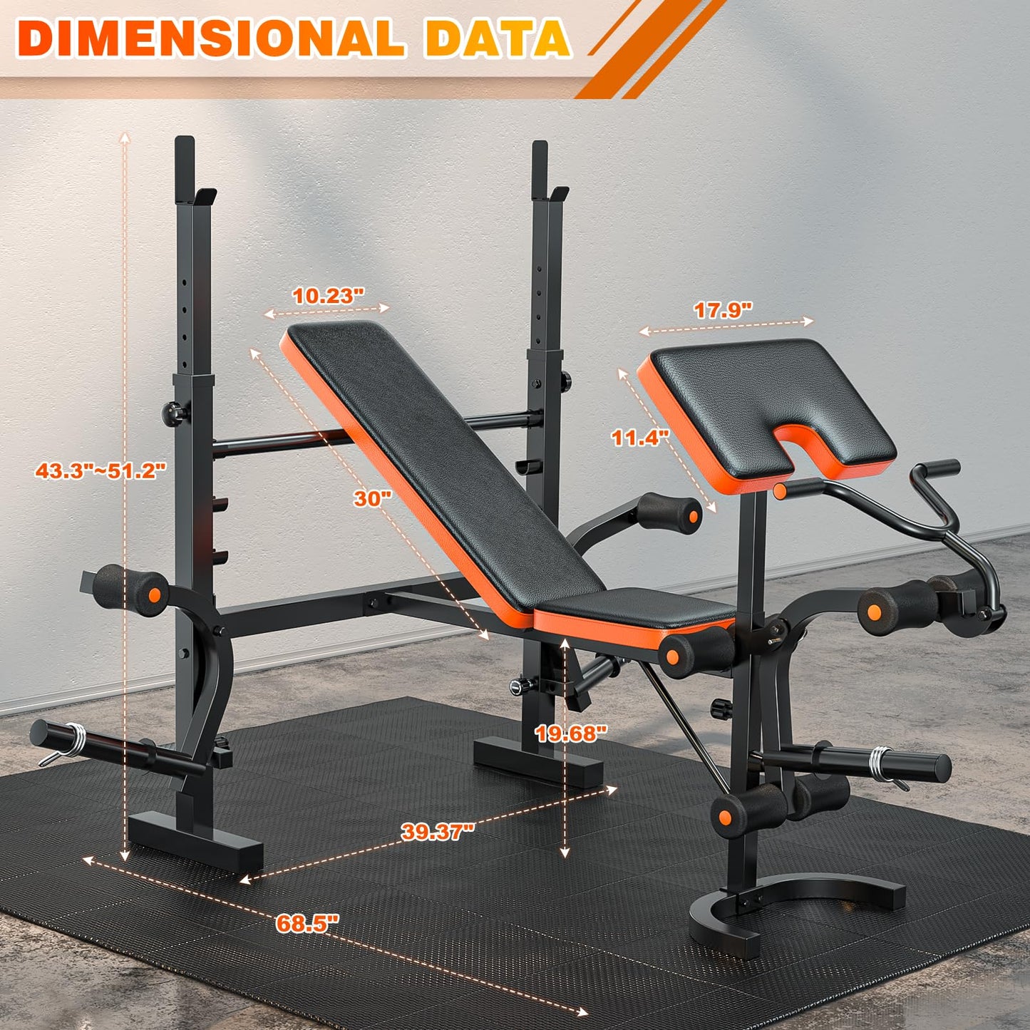 XDDIAS 6-in-1 Olympic Weight Bench, 770LBS Adjustable Workout Bench Press Set with Rack, Leg Extension, and Preacher Pad – Flat/Incline Bench for Home Gym Strength Training