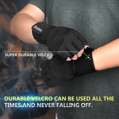 Ventilated Weight Lifting Gloves with Wrist Wrap Support for Men and Women, Full Palm Protection for Gym, Training, and Pull Ups