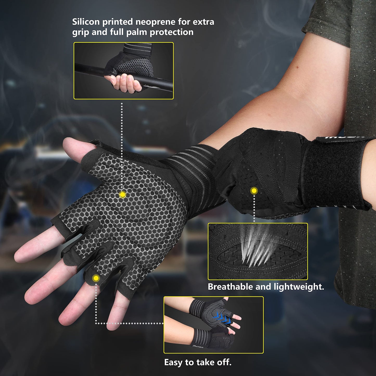 Ventilated Weight Lifting Gloves with Wrist Wrap Support for Men and Women, Full Palm Protection for Gym, Training, and Pull Ups